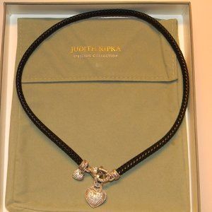 Judith Ripka Black Leather w/ White Diamoniques Necklace